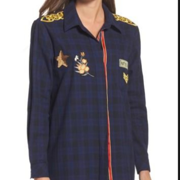 NWT SAM EDELMAN PLAID NAVY SLEEPWEAR TOP - Picture 1 of 6